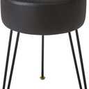 IBUYKE Faux Leather Round Footrest Stool, Makeup Vanity Stool Side Table, PU Dressing Table Seat, Pouf Couch Stool, Golden Steel Legs, Black LG-31B