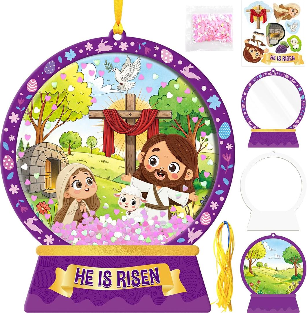 WorldBazaar Easter Religious Crafts for Kids 12 Sets He is Risen Crafts Jesus Resurrection Hanging Ornaments Christian Decor Sunday School Class Party Activities