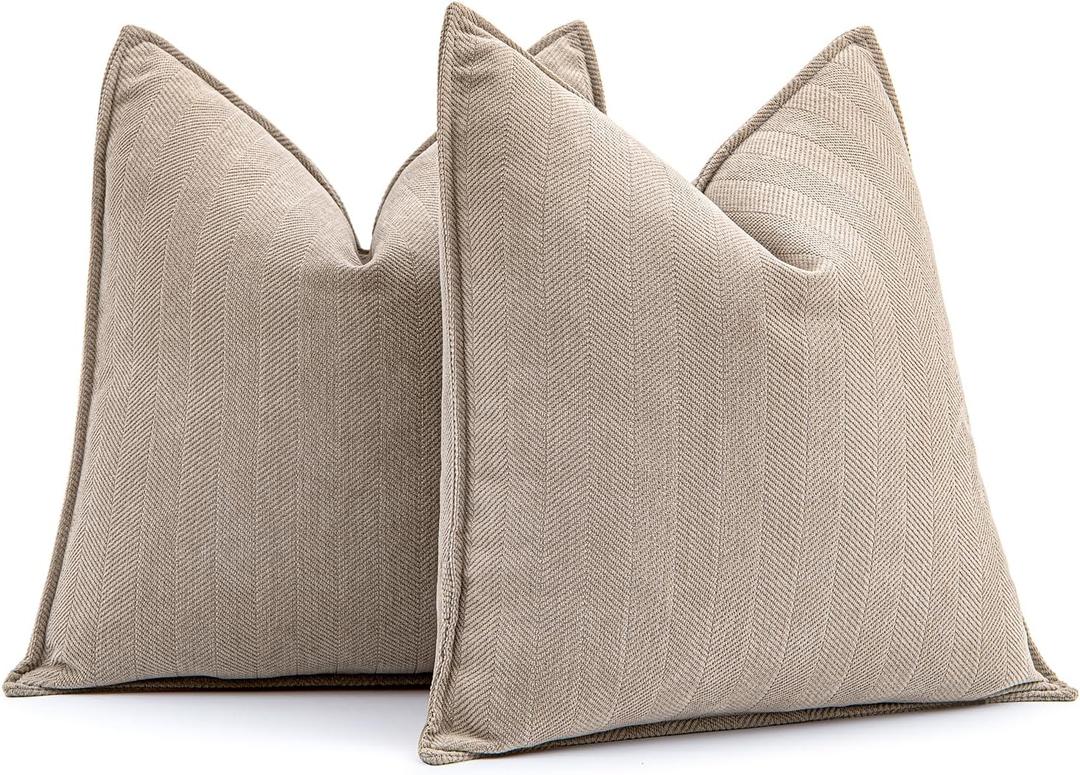 MIULEE Pack of 2 Beige Decorative Pillow Covers 16x16 Inch Soft Chenille Luxurious Couch Throw Pillows Farmhouse Cushion Covers with Elegant Design for Sofa Bedroom Living Room Home Decor (16" x 16" (Pack of 2))