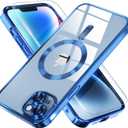 Misea Magnetic for iPhone 14 Plus Case Compatible with MagSafe [Never Yellowing] [Military Grade Drop Protection] Full Camera Lens Protector Plating Soft Clear Phone Case for Women Girls, Blue