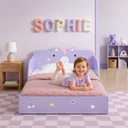 Delta Children Unicorn Wood Floor Toddler Bed with Reusable Stickers, Purple, Twin