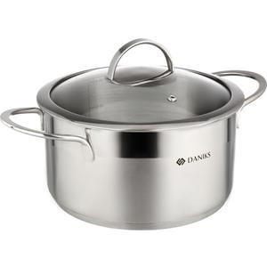 Daniks Bonn Stainless Steel Stock Pot with Glass Lid | Induction 3.6 Quart | Dishwasher Safe Pot | Measuring Scale | Soup Pasta Stew Pot | Silver