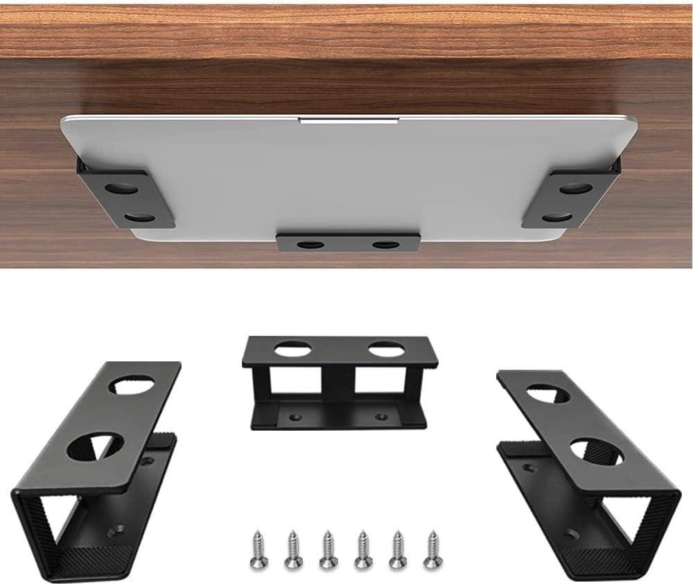 IFCASE Under Desk Laptop Mount, Metal Under Desk Shelf Holder for Laptop, Mac mini, MacBook, Keyboard with Anti-Scratch Silicone (Black)