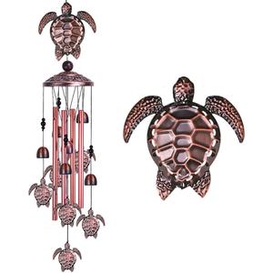 Sea Turtle Wind Chimes Outdoor Indoor Decor - With 4 Tubes 6 Bells 7 Turtles 37In Waterproof Suspension Mobile Tortoise Wind Chimes for Home, Xmas Mom Gifts, Balcony, Festival, Tree, Garden Decoration