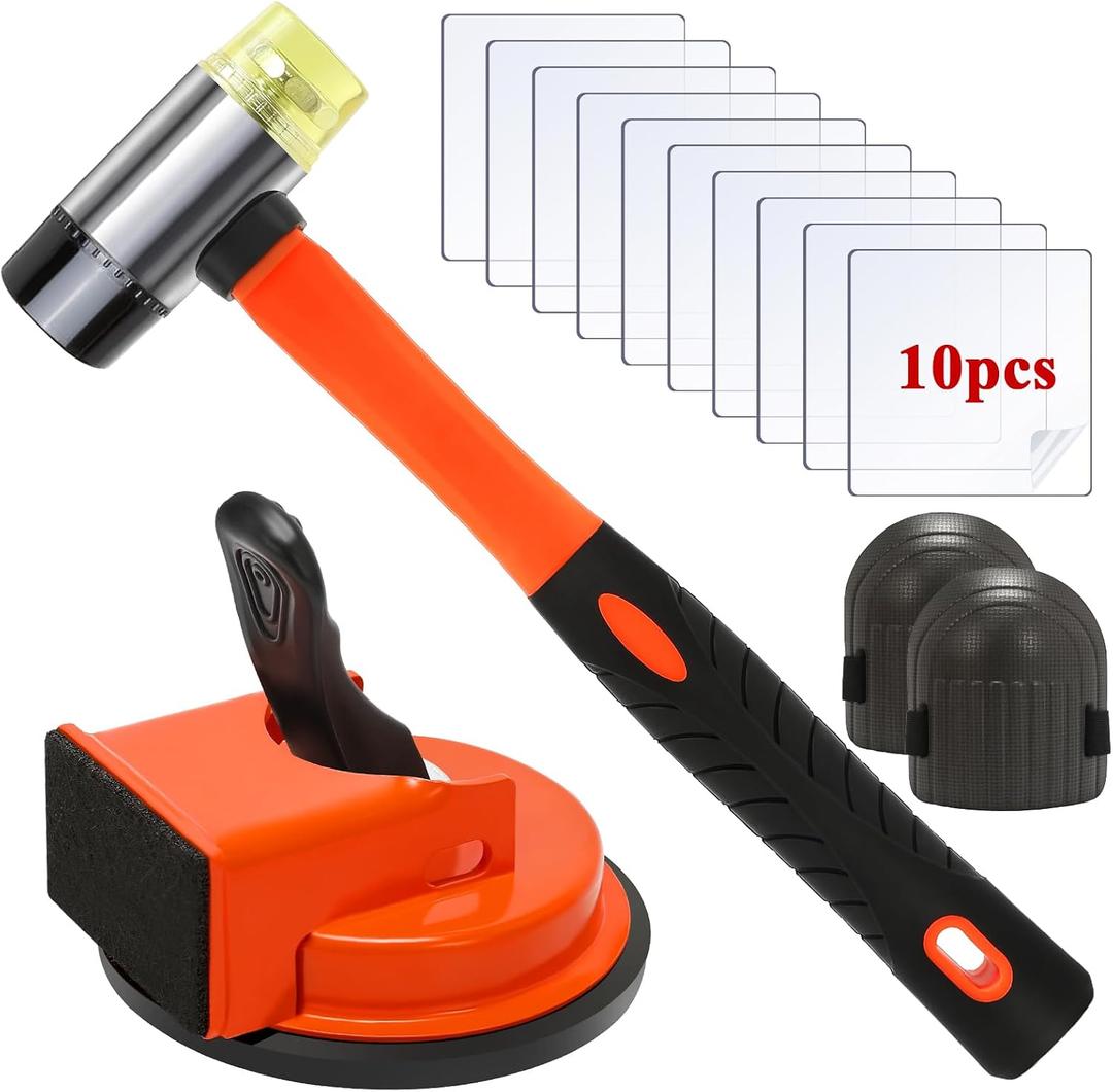 Floor Gap Fixer Tool Kit With Rubber Mallet & 10 Reusable Sticky Pads& 2 Knee Pads,Suction Cup Laminate/Vinyl Flooring Tool For Fix Gaps,Heavy Duty Floor Gap Repair Kit For Vinyl Plank Hardwood Floor