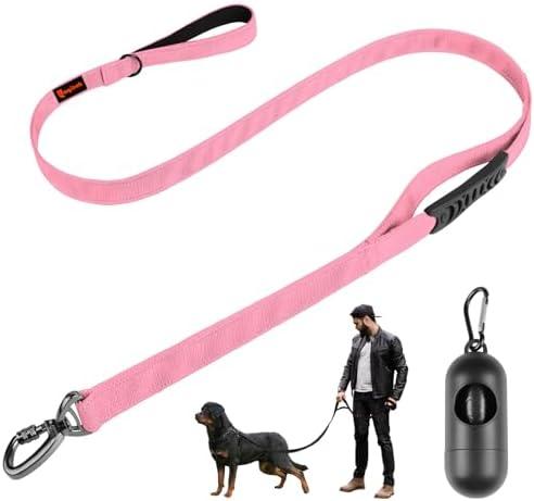 Heavy Duty Dog Leash, Laqibak Double-Sided Reflective Double Handle Dog Leash - Double-Layer Thickening, Lockable Safety Carabiner Design, 6 FT Perfect for Medium & Large Dogs Joyful Strolls, Pink