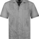 Cuban Guayabera Short Sleeve Shirt, Wedding Beach Bartender Casual (4X-Large, Light Grey)