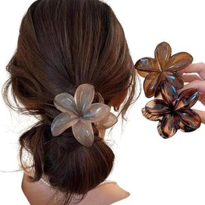 Flower Hair Clips for Women, 3 Pcs Neutral Color Hawaiian Flower Hair Claw Clips, Cute Large Hibiscus Hair Claw Decorative Accessories For Thick and Thin Hair