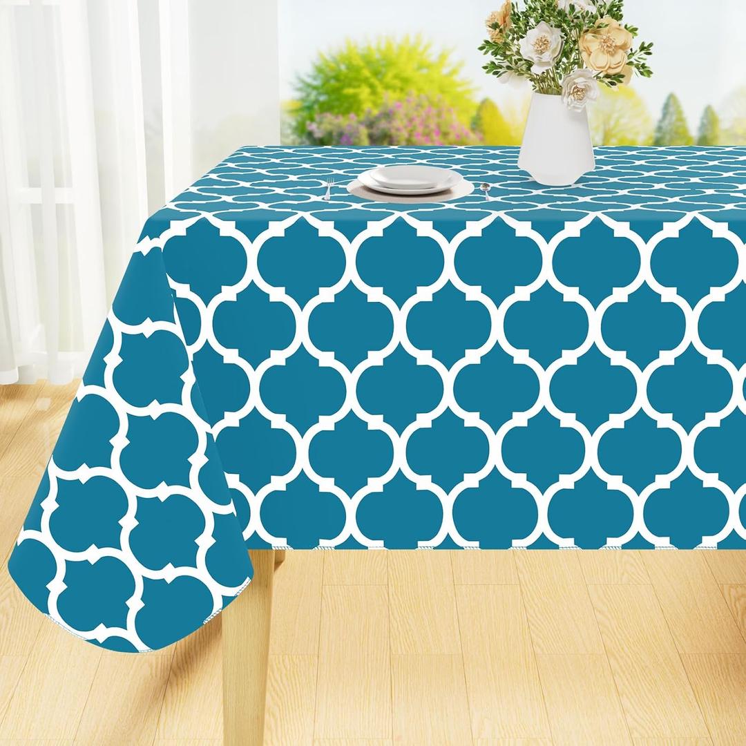 Smiry Rectangle Table Cloth Cover, Waterproof Vinyl Tablecloth with Flannel Backing for Rectangle Tables, Wipeable Spillproof Plastic Tablecloths for Dining, Camping, and Indoor (60"x120", Teal)