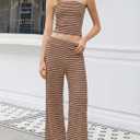 Tankaneo Womens Striped 2 Piece Sets Summer Strapless Crop Tube Tops Wide Leg Pants Matching Lounge Set Vacation Outfits (M)