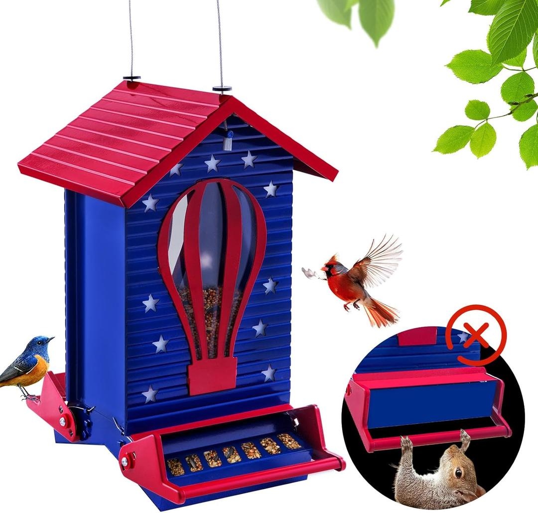 Squirrel Proof Bird Feeder Metal Hanging Seed House Feeders for Outdoors Weight -Activated Protection, Water & Chewing Proof, 5 lbs Large Capacity Anit Squirrel Outside Backyard (Sapphire Blue)