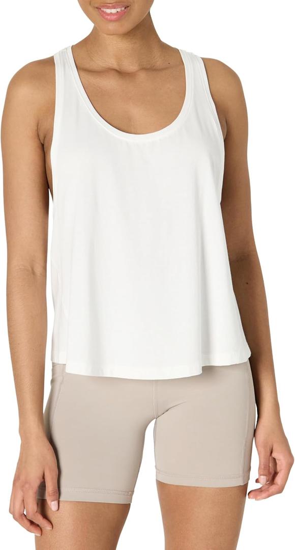 Amazon Essentials Women's Active Soft Cotton Racerback Relaxed Fit Lightweight Yoga Workout Tank with Drop Armholes (XX-Large, White)