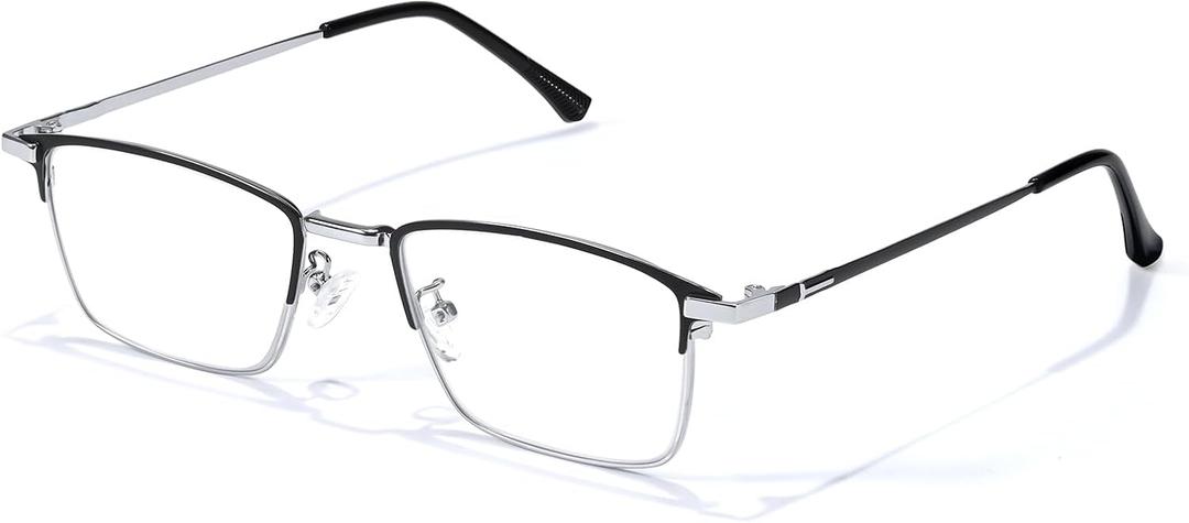 VIEWBETTER Titanium Frame Reading Glasses with Smoky Quartz Lenses - Natural Crystal Stone/Clear Real Glass R2222 (Black Silver)