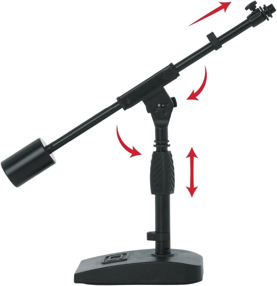 Gator Frameworks Short Weighted Base Microphone Stand with Telescopic Boom Arm and 2.5 Lbs Counter Weight, Ideal for Desktop, Recording, and Streaming (GFW-MIC-0822)