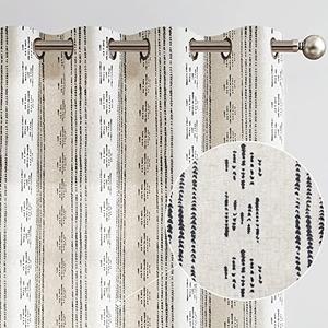 jinchan Boho Curtains Linen Blend Drapes for Living Room Black Farmhouse 84 Inches Long Geometric Striped Mudcloth Grommet Top Curtains 2 Panels Black on Beige