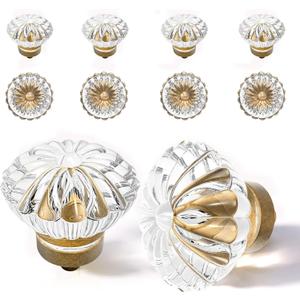 Crystal Cabinet Knobs Cabinets Knob, 8 Pack Flower Antique Brass Vintage Glass Clear Crystal Small Pull for Closet Dresser Drawers Cupboard,Retro Pulls Old Style Bronze Drawer Handle