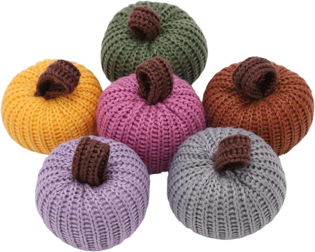Fall Pumpkin Decor in Door, 6 Colors Mini Knit Pumpkin Set for Thanksgiving Farmhouse Harvest Fall Home Decoration,Fall Gifts for Women Men Coworkers