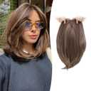 Hair Topper 12inch Clip in Synthetic Hair Toppers for Women with Thinning Hair Breathable 6.5"X6.5" Big Base Toppers Hair Pieces for Women Daily Use Dark Brown with Highlights