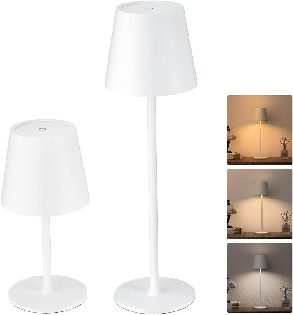 JACKYLED Cordless Table Lamps Rechargeable, 3 Adjustable Height, 5000mAh Battery Operated, 3 Colors Smooth Dimming, Portable LED Waterproof Table Lamp for Dining, Bedroom, Outdoor (2 Pack) (White)