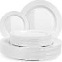 Pack of 60 White Plastic Plates - Aya's Heavy Duty Disposable Set of 30 Dinner and 30 Salad Plates - Durable Round Plastic Dinnerware Set for Parties and Events