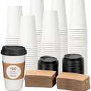 DAILYLIFE 16oz Disposable Coffee Cups with Lids & Sleeves - 100 Pack | Thickened Paper Cups for Hot/ Cold Drinks | Leak-Free for Over 7 Days | DIY Customizable for Home, Office, Parties