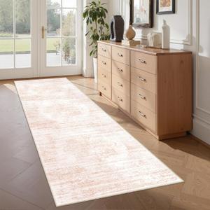 2x6 Runner Rug Non Slip for Entryway, Washable Runners for Kitchen, Soft Thin Hallway Rug for Bedroom, Laundry, Small Stain Resistant Indoor Door Mat(2'x6', Pink/White)