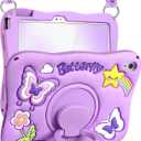 Kidcube for iPad 10th Generation Case 10.9 Inch 2022, for iPad A16 Case 11th Generation 2025 - Girls Cute Kawaii Girly 3D Purple Butterfly Design Cover with Rotating Stand & Strap Unique Silicone