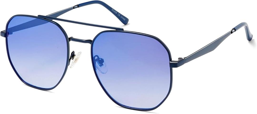 SOJOS Classic Square Aviator Sunglasses for Women Men Retro Hexagon UV400 Protection Shades SJ1222 (Blue/Blue Mirrored)