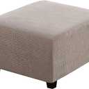 H.VERSAILTEX Square Ottoman Covers Ottoman Slipcovers Folding Storage Stool Furniture Protector Form Fit with Elastic Bottom, Stretch High Spandex Small Checks Jacquard Fabric(Medium,Taupe)