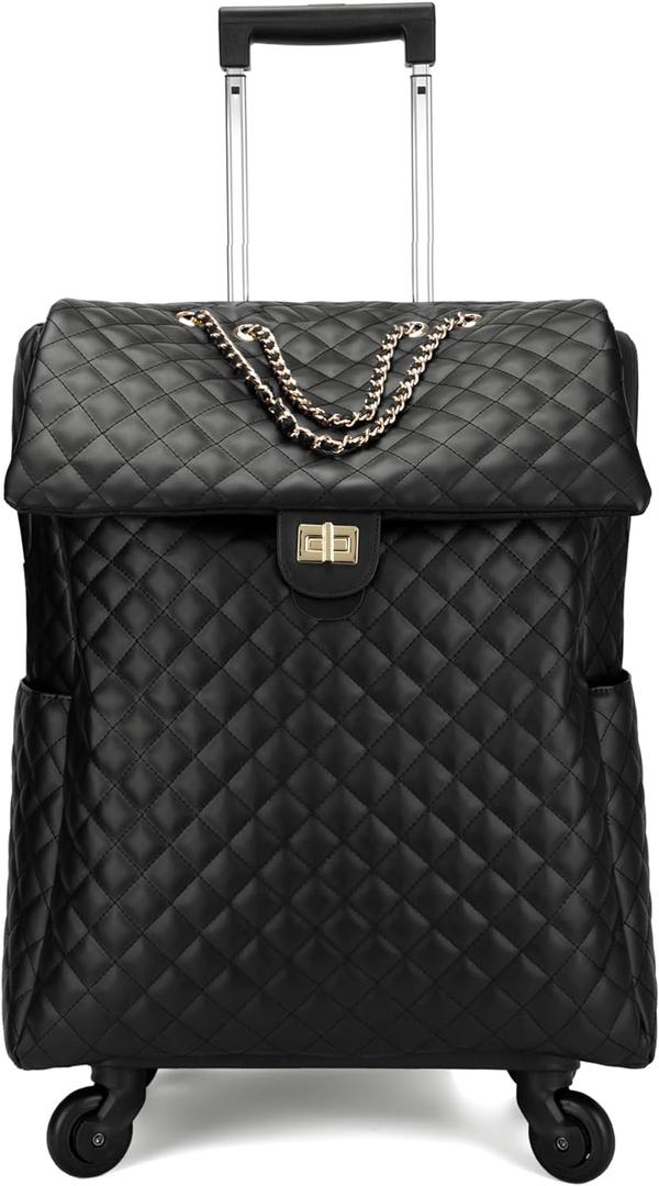 feilario 21in Leather Softside Underseat Carry on Suitcases Travel Duffel Bag with 4-rolling Spinner Wheels