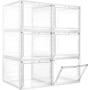 Storage Bins with Lids, 6 Pack Clear Plastic Storage Containers with Magnetic Acrylic Door, 19 Qt Stackable Storage Box for Home,Office Organizing