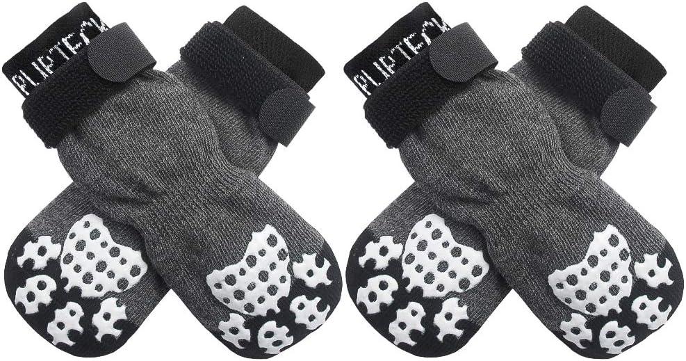 PUPTECK Anti-Slip Dog Socks with Double Sides Grips for Small Medium Large Dogs Hardwood Floors Prevents Licking, Dog Shoes for Hot Pavement Traction Control Paw Protector for Senior Dogs, Grey M (Medium (4 Count))