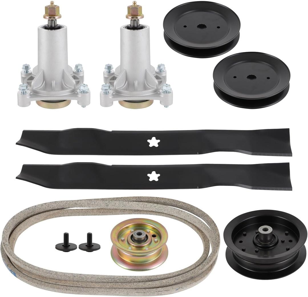 SCITOO Deck Rebuild Kit, 42 Lawn Mower Deck Parts Rebuild Kit Fit for Poulan Pro PP19A42 PB185A42 PB195H42LT PB20H42YT, 1 Belt 2 Spindle Assembly 2 Mower Pulleys 2 Mower Blades 2 Idler Pulleys