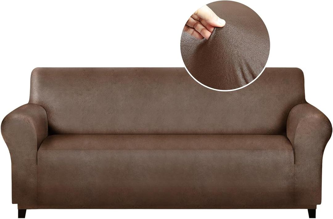 molasofa Sofa Covers - Couch Cover for Leather Couch, Soft and Washable Sofa Covers with Leather-Like Quality. Non-Pilling, Non-Slip 1-Piece Couch Cover for Dogs, Cats, and Kids (Dark Brown) (Sofa, 01 Brown)