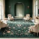 GarveeHome Area Rugs 9x12 Living Room Floral Rugs Non Slip Washable Large Bedroom Throw Carpet Stain Resistant Low Pile Black Green Bow Rugs Soft Boho Bow Flower Carpets for Nursery Home Decor