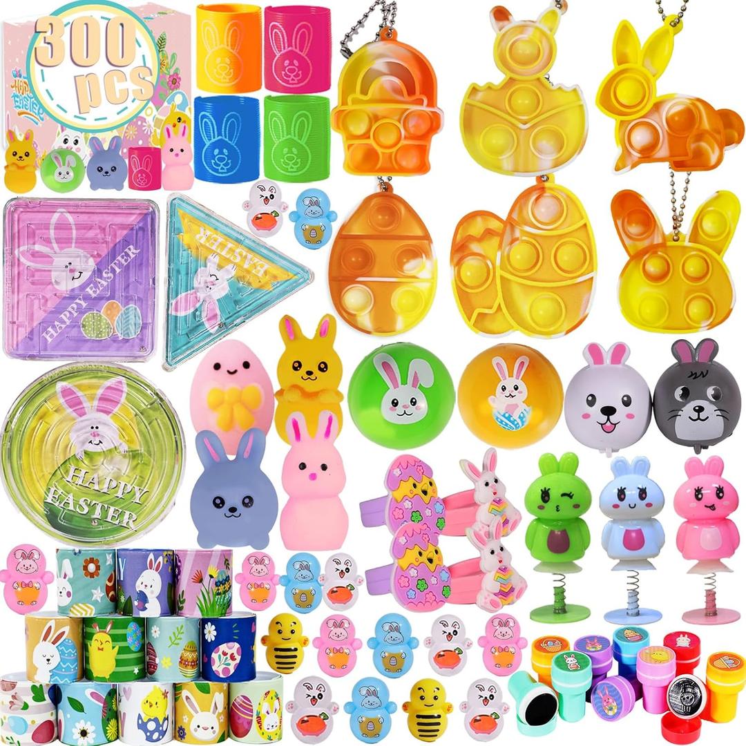 300 Pcs Bulk Easter Eggs Fillers Toys for Kids, Easter Goodie Bag Stuffers Party Favors, Easter Basket Fillers for Boys Girls Hunt Prizes Classroom Gifts