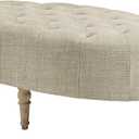 Martha Stewart Clara Coffee Table - Solid Wood Frame, Soft Fabric, Button Tufted, Oval Large Accent Ottoman - Modern Foam Padded Top Footstool Cocktail Living Room Furniture, Linen
