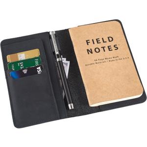 D Genuine Leather Cover for Field Notes Moleskine Cahier Handmade Travel Journal Cover with Pen Loop Pocket Size for 3.5" x 5.5" Notebooks (Navy)
