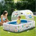 QPAU Kiddie Pool 65" x 39" Inflatable Pool for Kids & Toddlers, Ball Pit & Baby Pool with Soft Cushioned Floor, Canopy for Sun Protection, Durable Outdoor Play Toys for Backyard & Indoor (Blue)