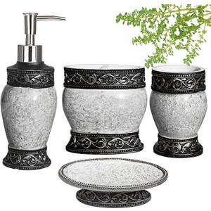 Bathroom Decor Accessories Set,4 PCS Including Soap Dispenser, Toothbrush Holder,