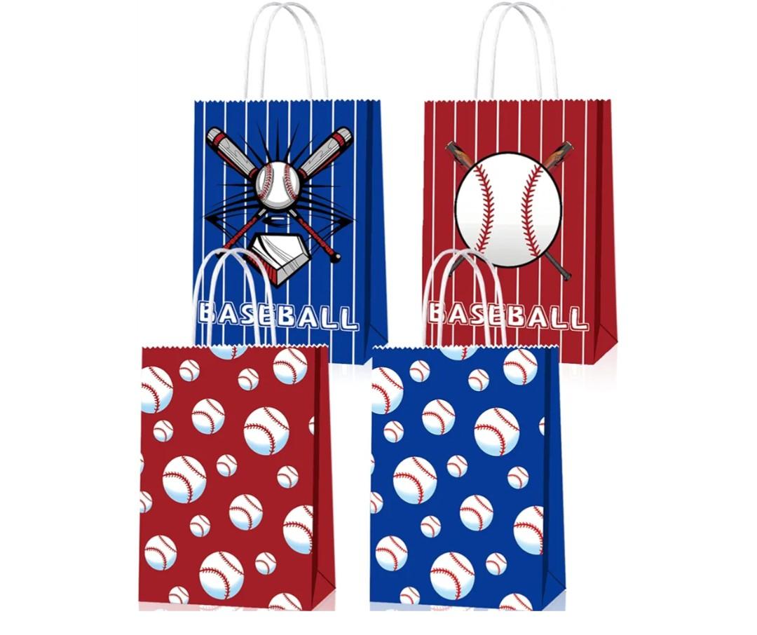 16 PCS Baseball Gift Bags - Baseball Theme Party Supplies with Handle - Treat & Favor Bags