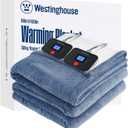 Westinghouse Electric Blanket King, Flower Jacquard Heated Blanket King Size with 10 Heating Levels and 1-12 Hours Auto-Off, Flannel to Sherpa Reversible, Machine Washable (90" x 100", Blue)