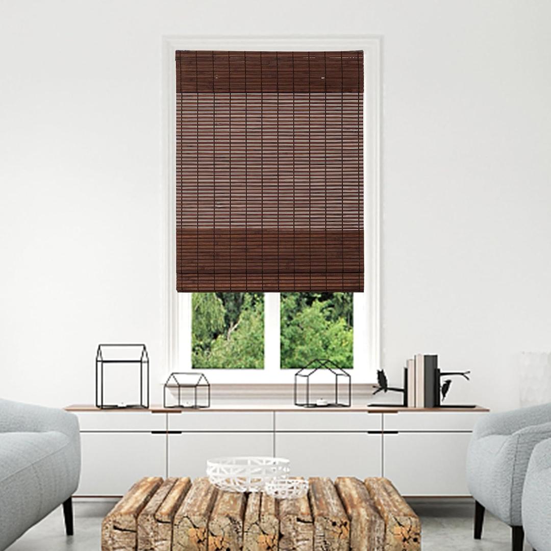 ALIMOO Cordless Bamboo Blinds Roman Shades Natural Weave Lift Up Bamboo Blinds for Indoor Windows Home and Garden Easy Installation 30W*72L