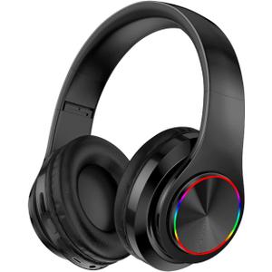 Wireless Bluetooth Headphones-Colorful Lights,Foldable,Bluetooth 5.0,10 m Range,Stereo Surround,Built-in Microphone,Comfortable affixed Ears (Black)