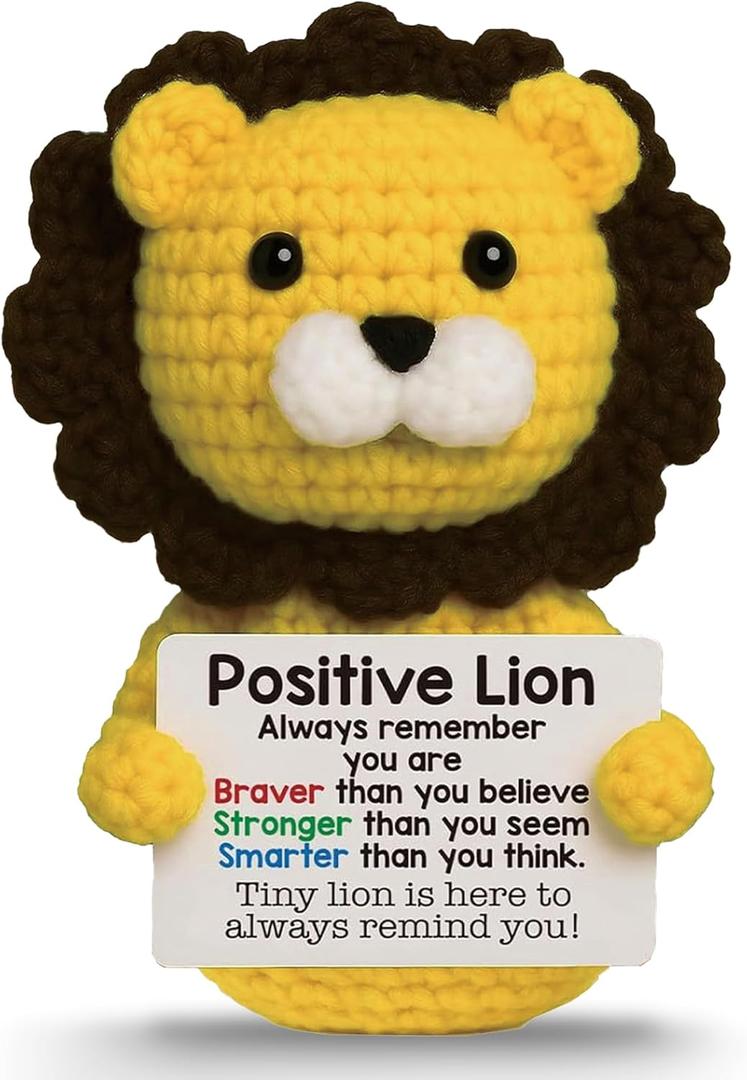 Mini Handmade Positive Lion Crochet Animals Emotional Support Crochet Gift,Birthday Gifts for Women, Halloween,Christmas,Anniversary,Back to School Students