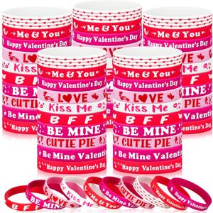 Hiboom 100 Pcs Valentine's Day Bracelets Bulk Gifts for Kids Valentine's Day Party Favors Silicone Wristband Pink Red Love Heart Accessories Goodie Bag Stuffers Treats Classroom Exchange Prizes Decor