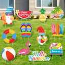 Vicenpal 12 Pcs Summer Outdoor Yard Decoration Garden Lawn Stake Signs with Stakes Waterproof Corrugated Outdoor Decoration for Summer Patio Lawn Walkway Party Decorations