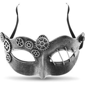 Steampunk Metallic Venetian Masquerade Metal Gear Mask (Silver)