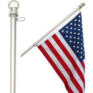 Flag Pole for House - 6 ft Heavy-Duty Aluminum Tangle Free Spinning Flag Pole with Metal Mounting Rings - Outdoor Wall Mount Flagpole for Residential Commercial (Silver, 6')