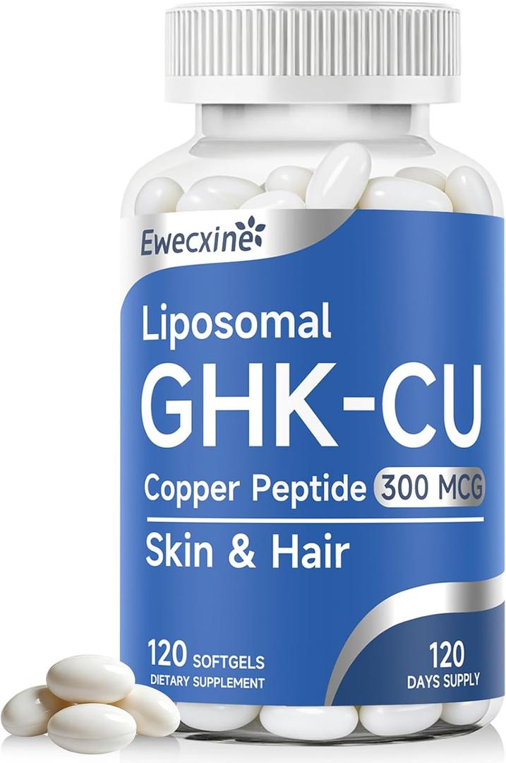 GHK-Cu Copper Peptide Supplement, 300 mcg per Serving, Liposomal Formula, 120 Softgels – Beauty Support Matrix with Biotin, Phytoceramides & Herbal Blend